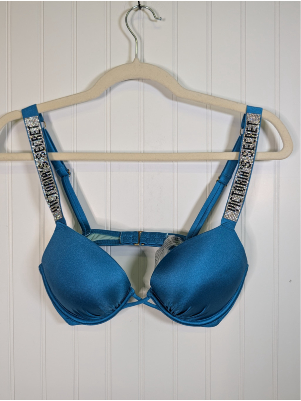 Victoria's Secret Bombshell Shine Strap Push Up Bra Teal Blue 32C NWOT